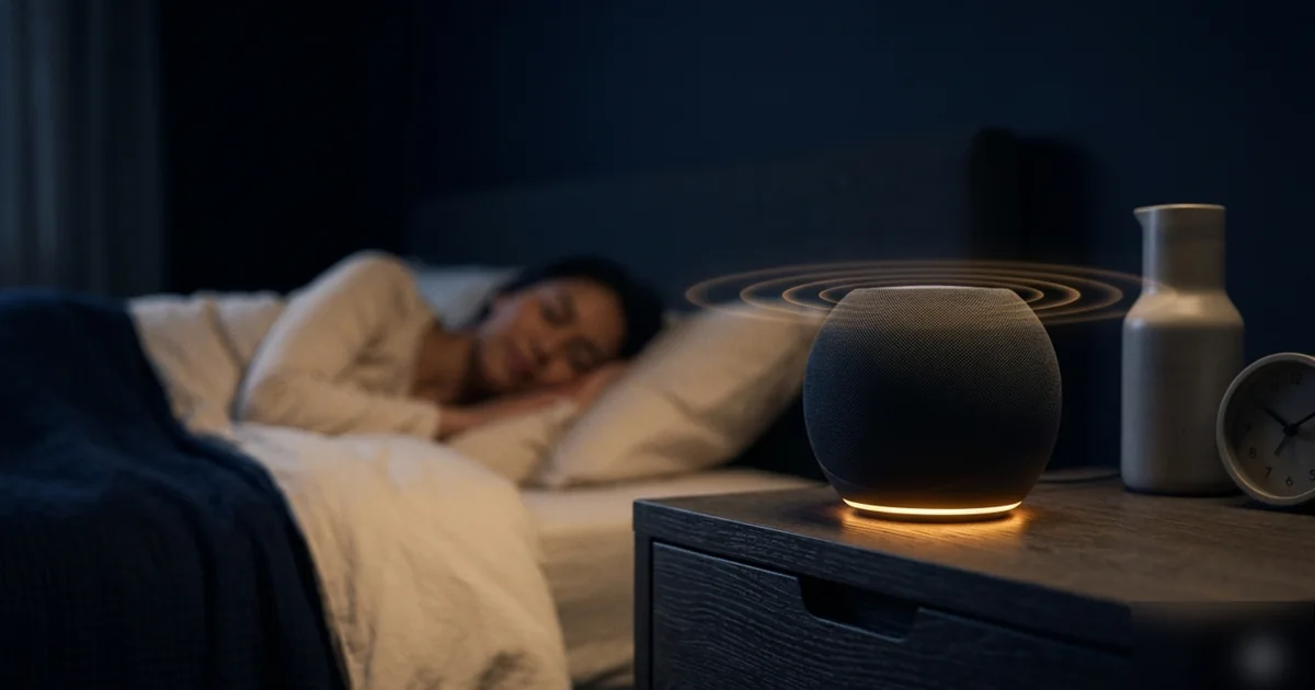 Teal soundwaves over a night sky — can you leave Alexa playing sleep sounds all night