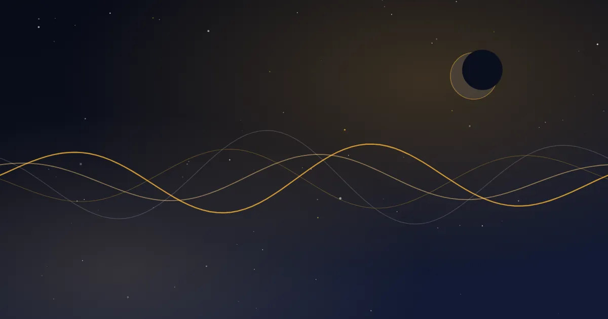 Glowing soundwaves beneath a crescent moon on a starry night — best sounds to fall asleep fast