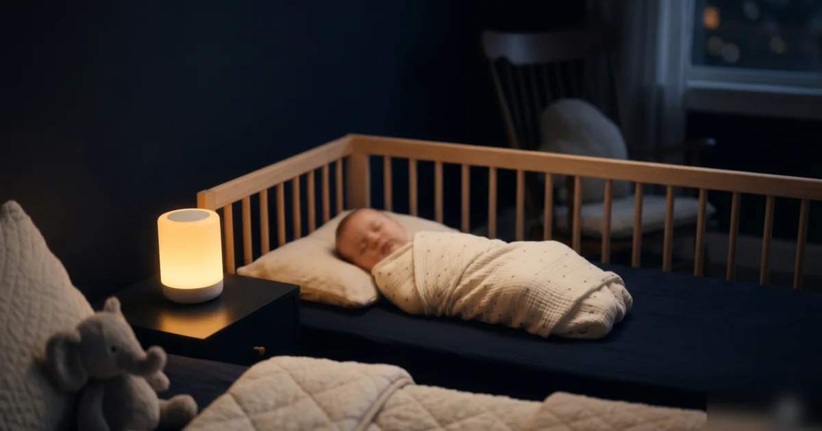 Soft pink soundwaves beneath a moon — best white noise for babies and safe volume