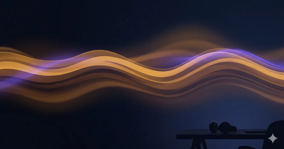Deep brown soundwaves over a calm night sky — brown noise for ADHD focus
