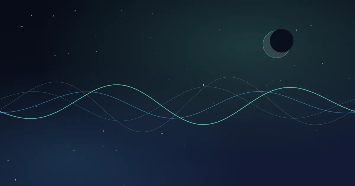Teal soundwaves over a night sky — understanding your sleep score, stages and REM