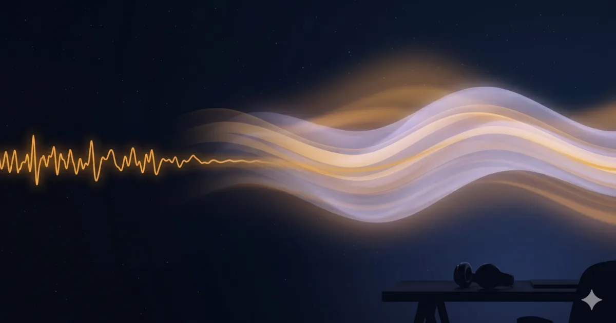 Layered soundwaves over a night sky — white noise for tinnitus relief and sound masking
