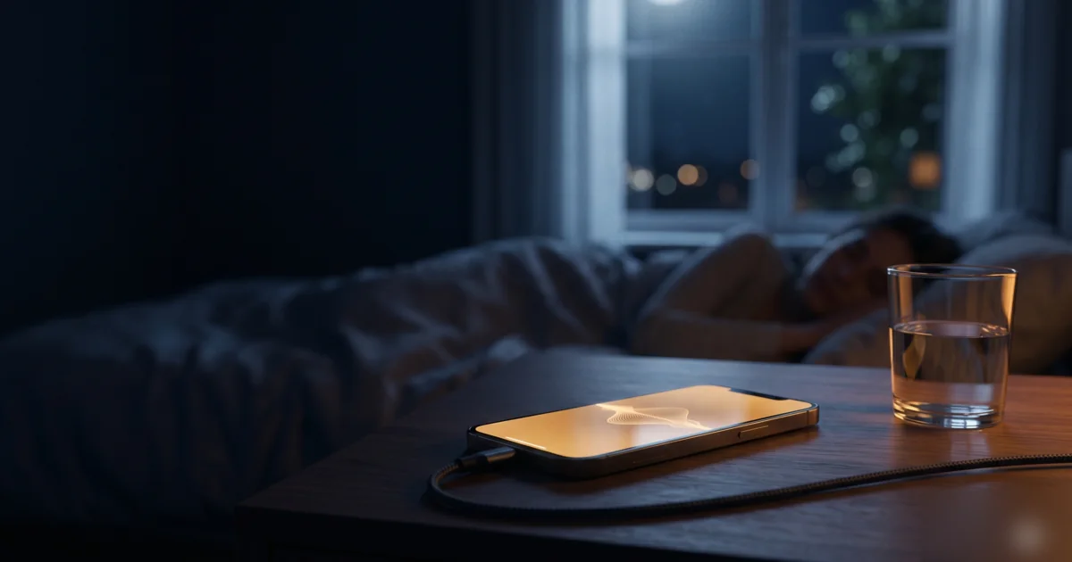 Blue soundwaves over a starry sky — how to play white noise on iPhone all night